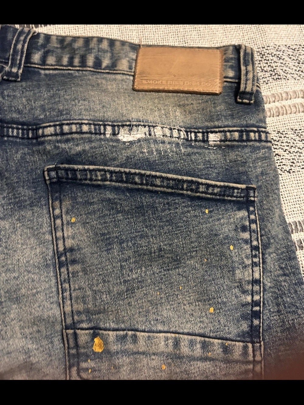 Smoke Rise Mens Jeans 32x32 Distressed Graffiti Paint Splatter Grunge Read Descr - Picture 8 of 11
